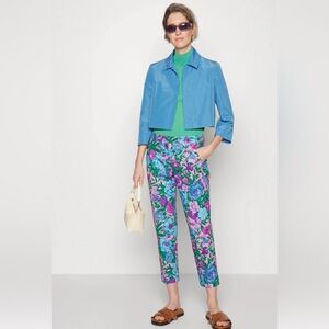 Weekend MaxMara cropped cigarette aqua floral print size 8